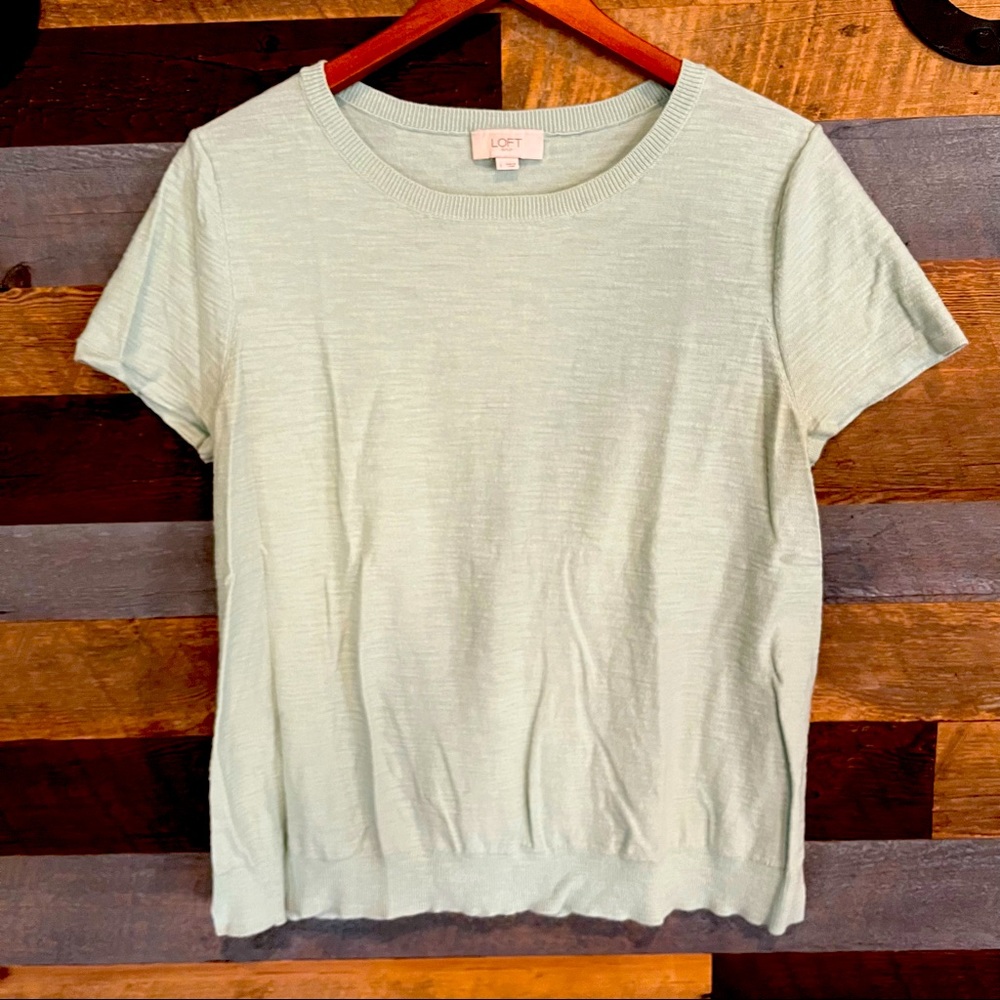 LOFT- light mint green, short sleeves. Large.